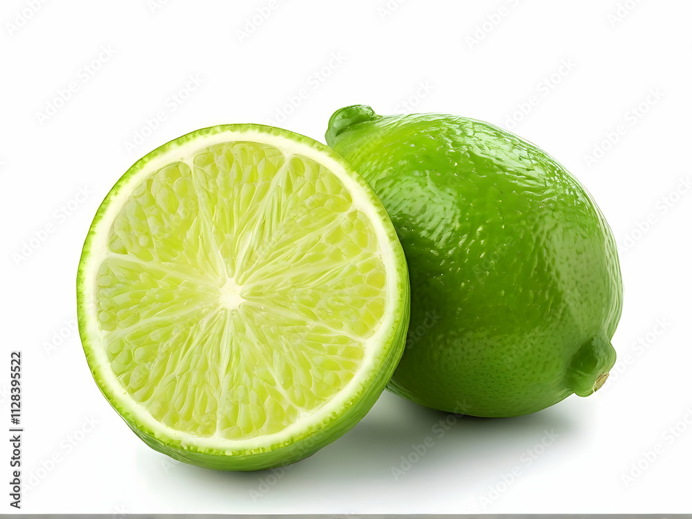 Ripe, juicy green lime fruit, isolated on white background Ripe, juicy green lime fruit, isolated on white background