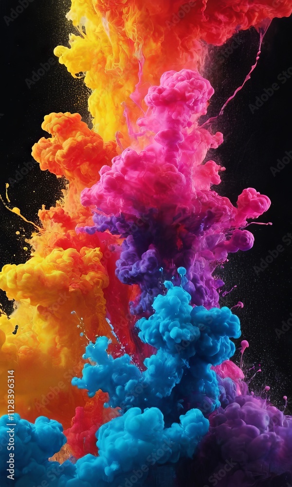Obraz premium Colorful, Dynamic Cloud-like Formations Rising from Water Surfaces with Vivid and Ethereal Liquid Displays.