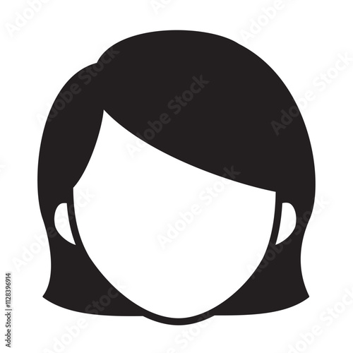 若い女性のシンプルな人物アイコンのイラスト　顔なし　黒　モノクロ