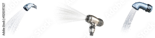 Water spray nozzle handle isolated on transparent background, Set of