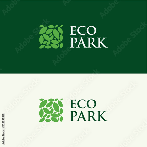 ECO park leaf square green nature logo design editable victor brand identity image