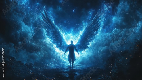 Wallpaper Mural angel the messenger of god man spreading his arms under wings with a night sky background Torontodigital.ca