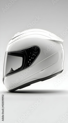 Sleek White Motorcycle Helmet, Protective Headgear for Riders, Designed for Optimal Safety and Comfort, Featuring Aerodynamic Design and a Visor for Enhanced Vision. photo