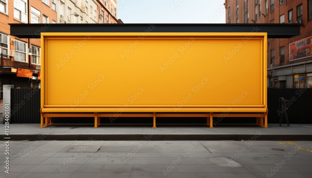 A large yellow billboard sits empty on a city street A large yellow billboard sits empty on a city street