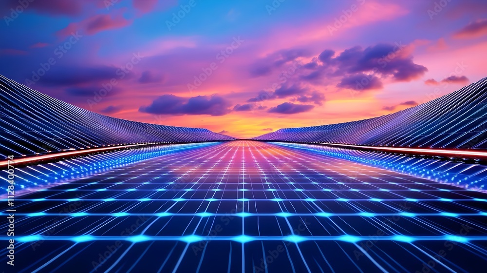 Obraz premium solar road to sunset: clean energy future - sustainable technology
