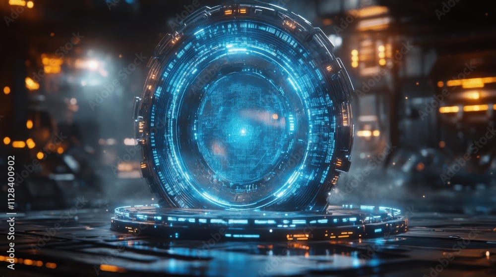 assemblage of blue or neon futuristic hud podiums or portals hud png background in technology table lines and circles of light glas