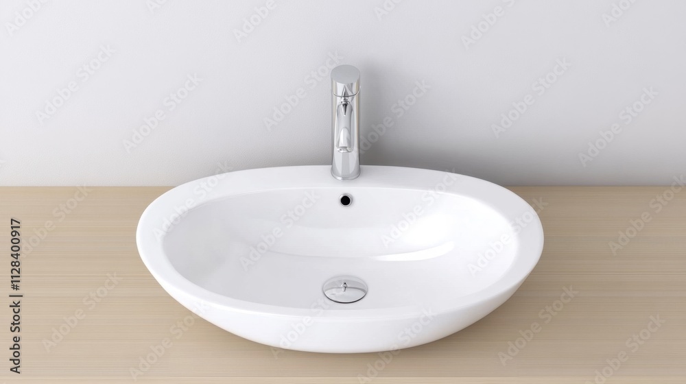 Modern Oval Sink with Sleek Faucet on Minimalist Wooden Countertop Modern Oval Sink with Sleek Faucet on Minimalist Wooden Countertop