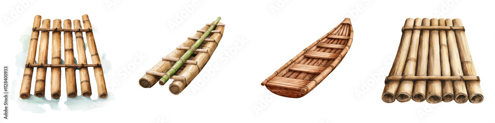 Hand crafted Bamboo Raft a Traditional Means of Waterborne Transport in Lush Natural Environments Such as Rivers Lakes and Ponds Hand crafted Bamboo Raft a Traditional Means of Waterborne Transport in Lush Natural Environments Such as Rivers Lakes and Ponds