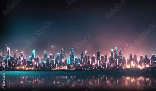 Night Cityscape with Reflections on Water Surface