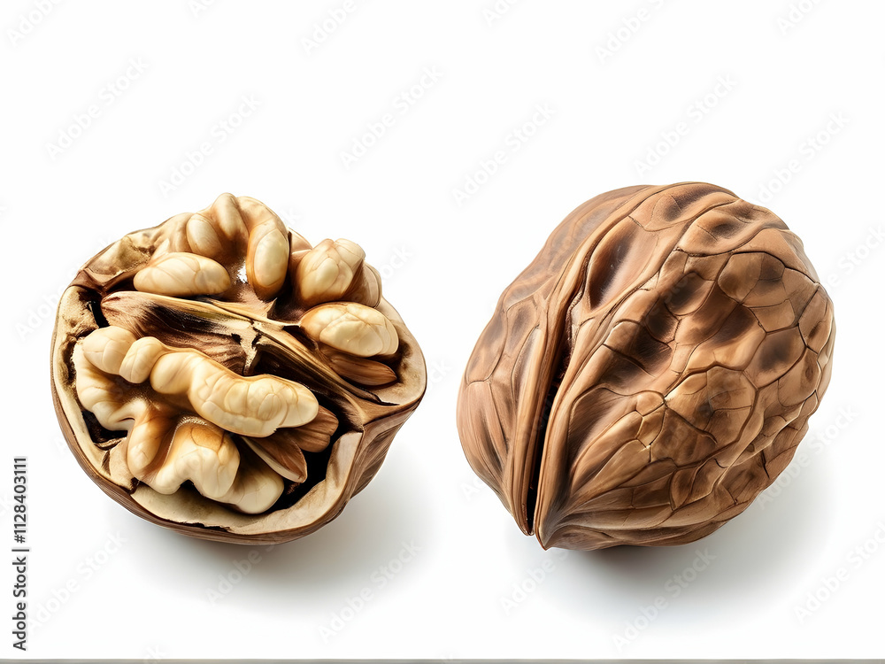 Isolated cracked walnuts, a healthy and nutritious snack Isolated cracked walnuts, a healthy and nutritious snack