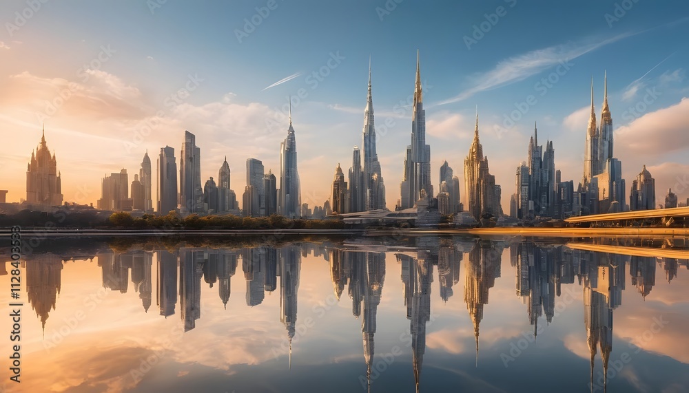 Obraz premium Dubai Skyline Sunrise Reflection