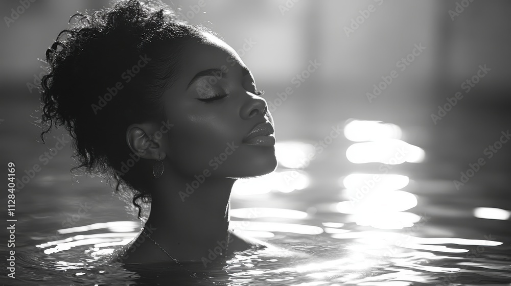 baptism black and white portrait of a young black woman standing in the water in worship baptism black and white portrait of a young black woman standing in the water in worship