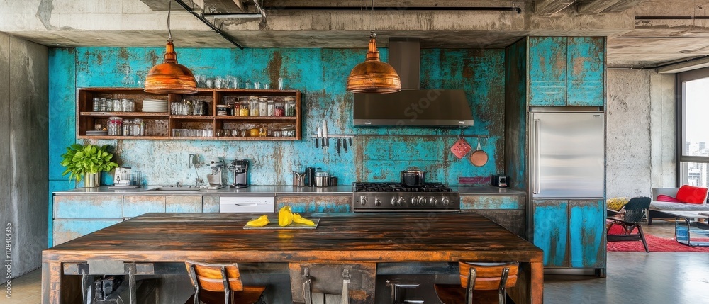 Rustic and Vibrant Industrial-Style Kitchen Interior Rustic and Vibrant Industrial-Style Kitchen Interior