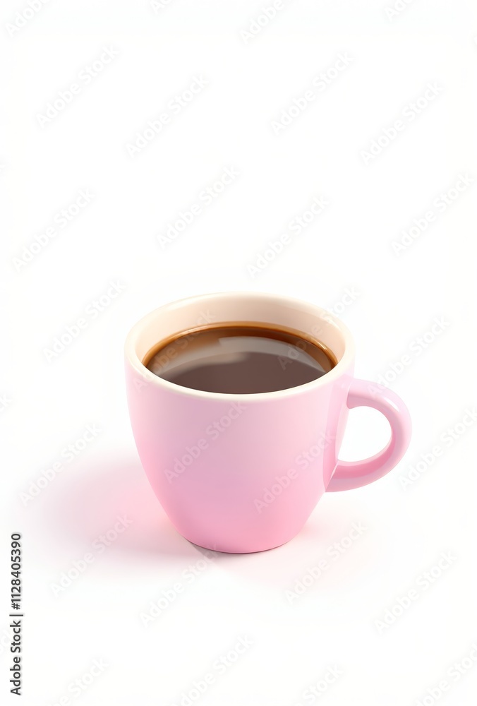 there is a pink cup of coffee on a white surface