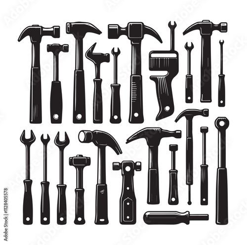Hammer set silhouette vector illustration