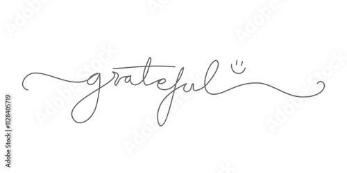 GRATEFUL. Inspiration typography script quote grateful. Hand drawn continuous line text, word - grateful. Lettering vector illustration for poster, card, t-shirt, tee.