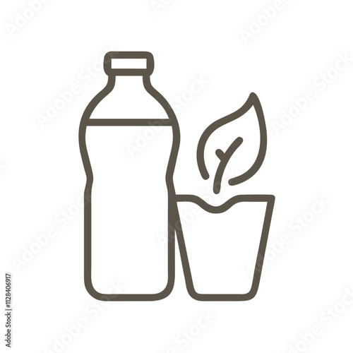 Plastic-free bottle and cup with a leaf symbolizing ecology and nature protection