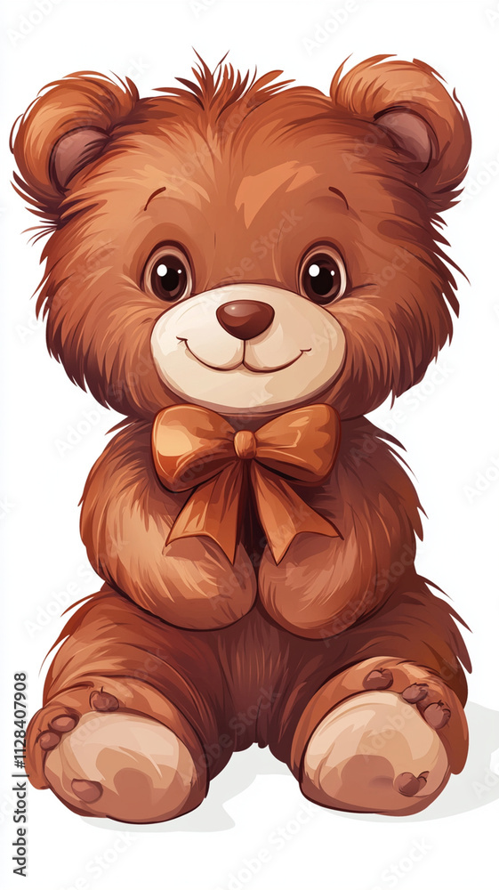 Fototapeta premium Fluffy teddy bear with bow, perfect for cuddles and gifts