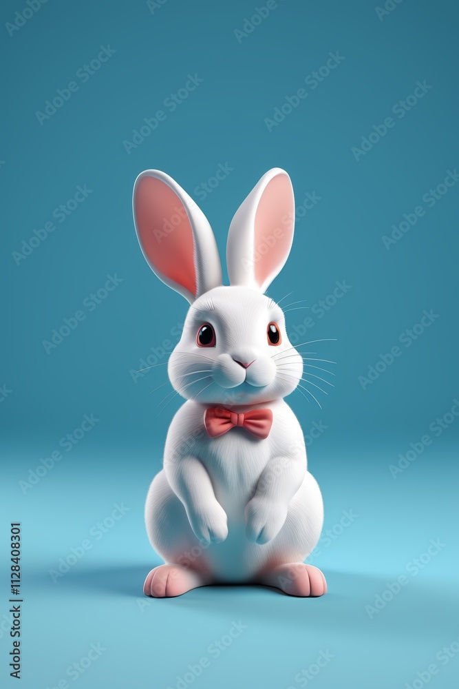 Fototapeta premium there is a white rabbit with a red bow tie sitting on a blue surface