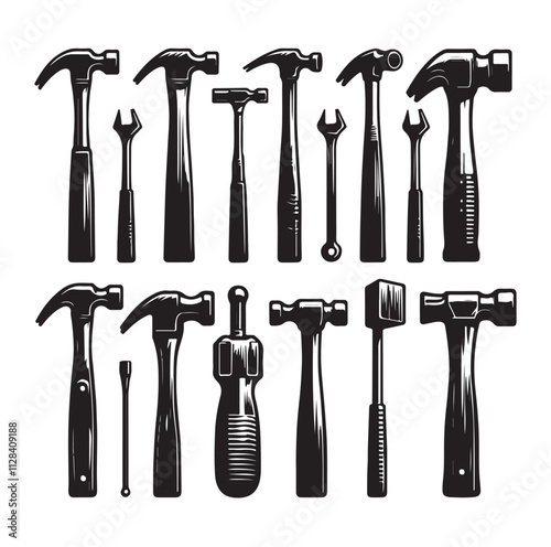 Hammer set silhouette vector illustration