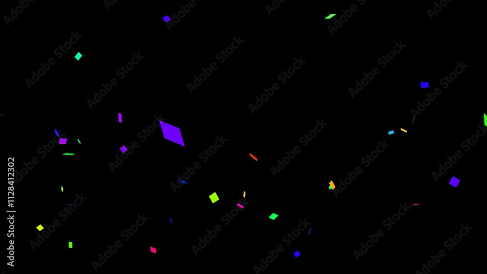 Confetti explosion animation. Confetti Particles with Alpha Channel. Colorful 3D animation of confetti explosion on black background Confetti explosion animation. Confetti Particles with Alpha Channel. Colorful 3D animation of confetti explosion on black background