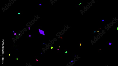 Confetti explosion animation. Confetti Particles with Alpha Channel. Colorful 3D animation of confetti explosion on black background