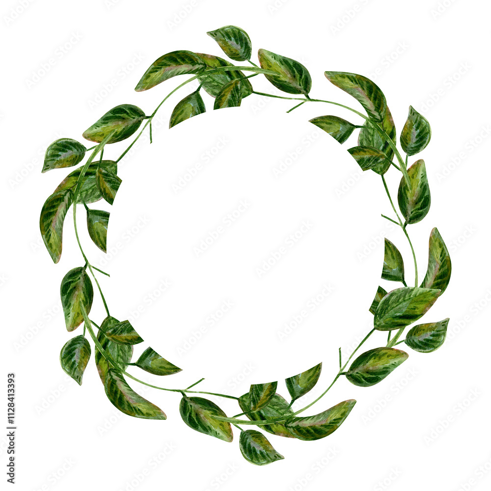 Naklejka premium This artistic illustration captures a wreath of fresh green foliage, symbolizing life and elegance. Perfect for eco-conscious designs, it celebrates nature harmony and growth