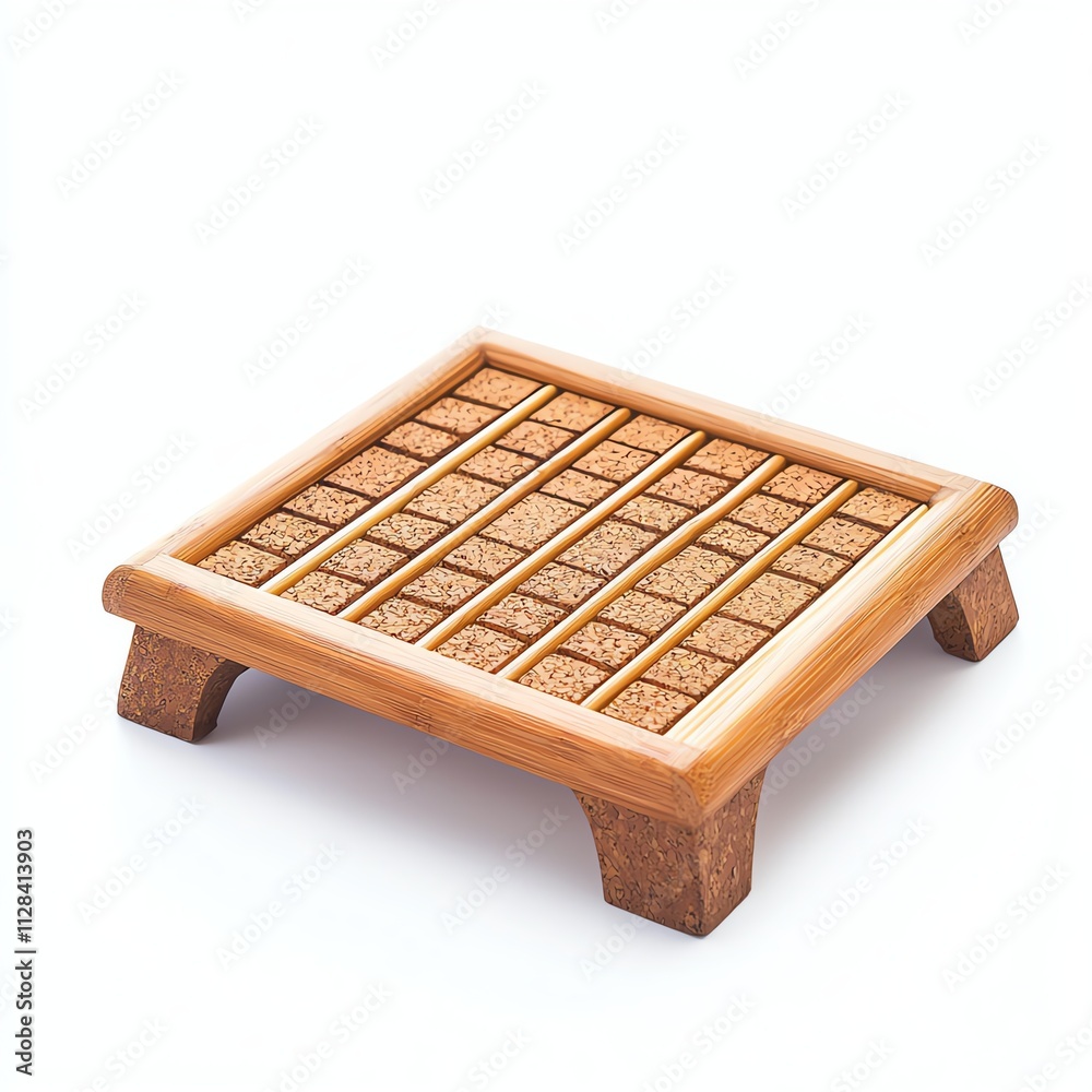 A wooden platform with a textured surface, designed for decorative or functional use, featuring a grid pattern. A wooden platform with a textured surface, designed for decorative or functional use, featuring a grid pattern.