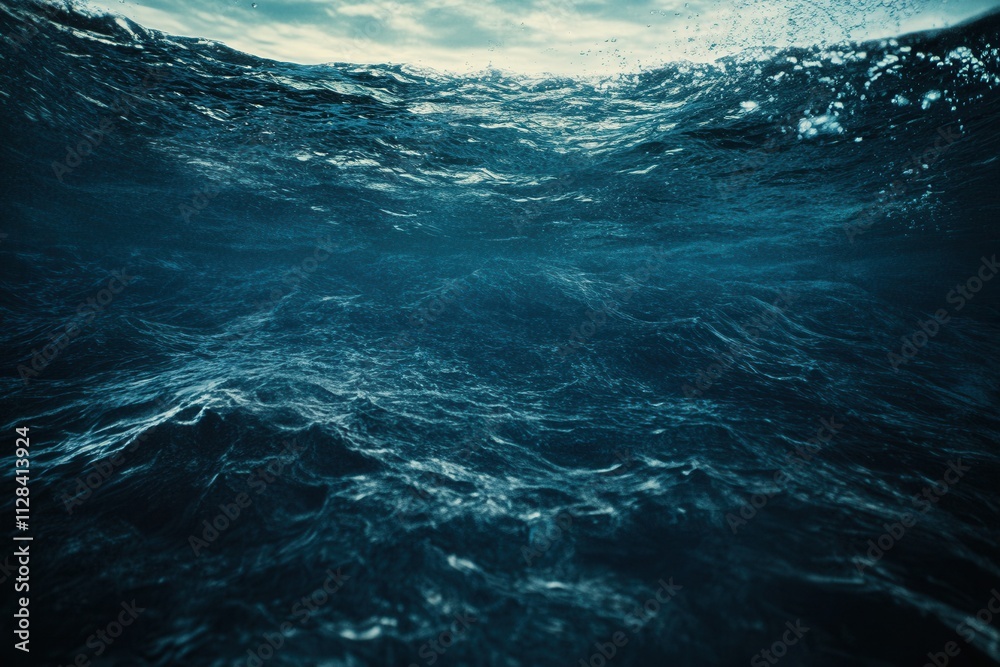 Fototapeta premium Deep ocean view with waves and water surface.