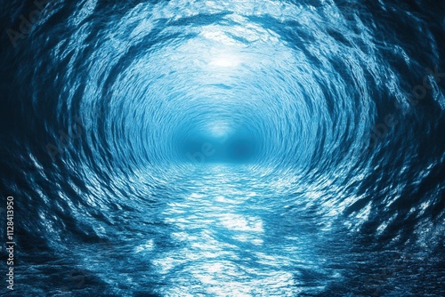 Deep blue ocean tunnel with swirling water patterns.