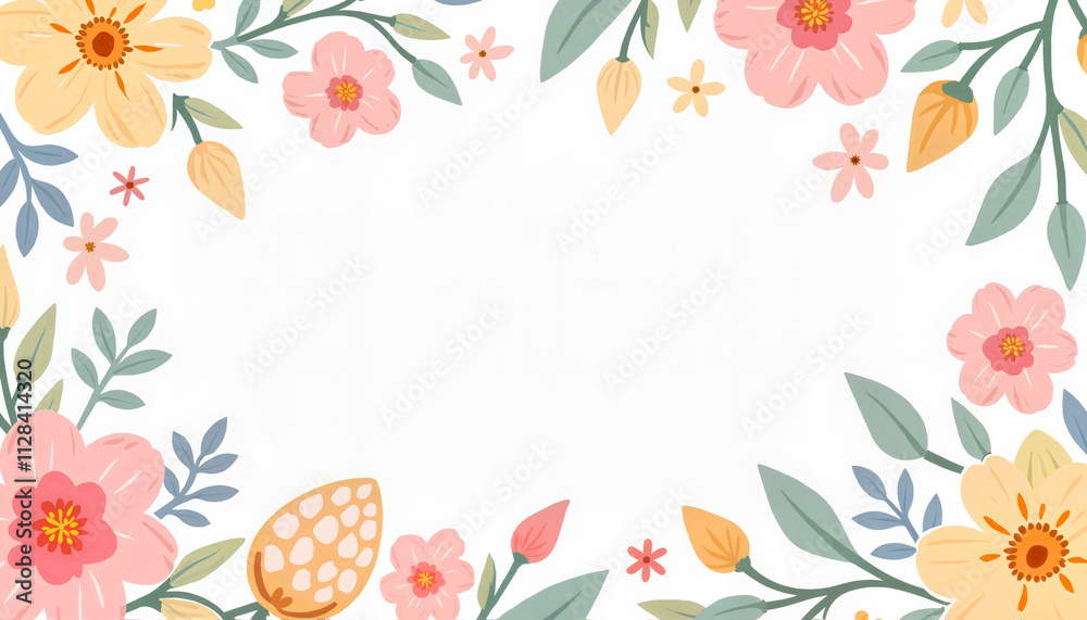 Illustration in the form of a floral border with Stylized flowers on a light background with a place to write Illustration in the form of a floral border with Stylized flowers on a light background with a place to write