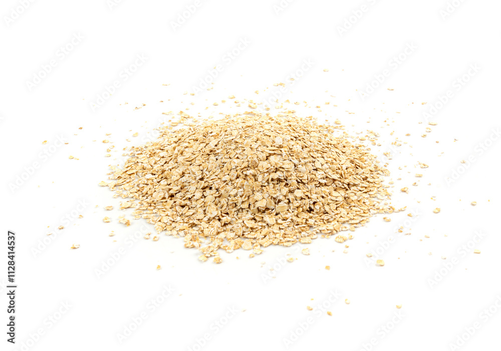 Dry raw oat flakes isolated, rolled flat grains, instant porridge, thin cereals, flattened grains group Dry raw oat flakes isolated, rolled flat grains, instant porridge, thin cereals, flattened grains group