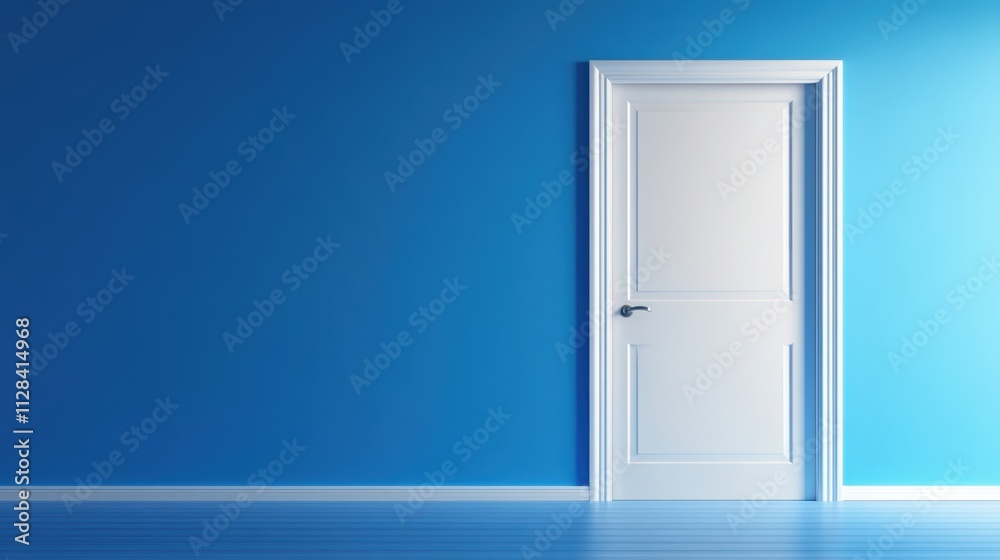 Minimalist White Door with Blue Wall and Floor in Contemporary Room Design Minimalist White Door with Blue Wall and Floor in Contemporary Room Design