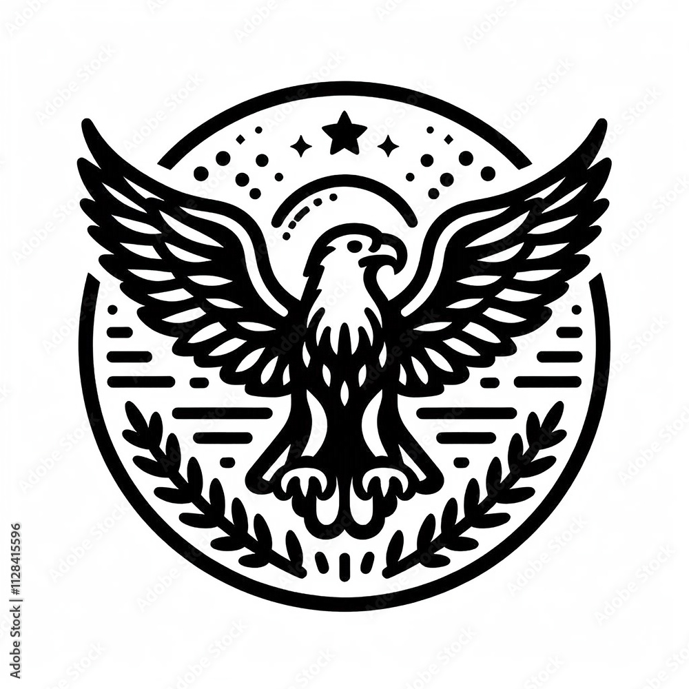 Flat icon logo silhouette eagle with wings on white background Flat icon logo silhouette eagle with wings on white background
