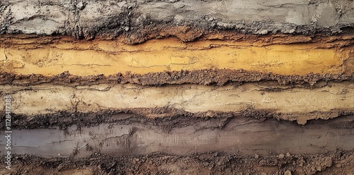 An artistic representation of the underground soil layers, showcasing different textures and colors in each layer for use as a background or texture.  photo