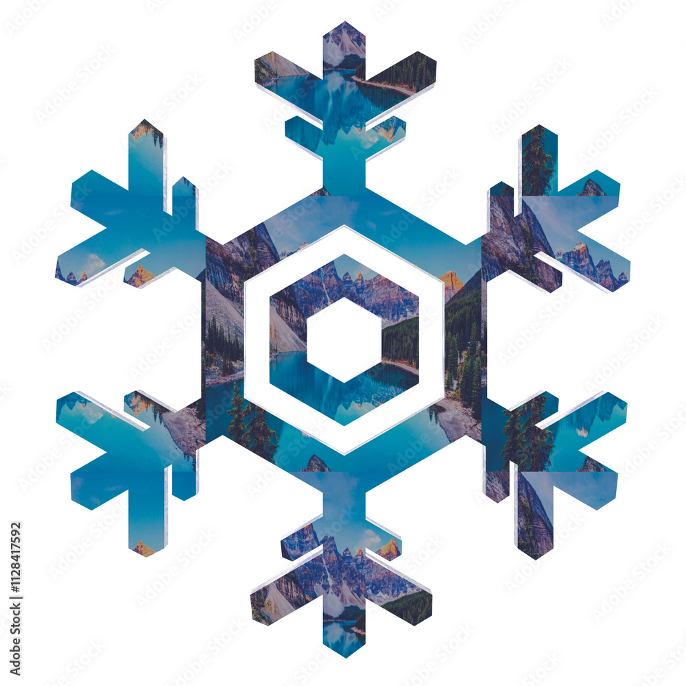 Obraz premium glass snowflake ith winter reflection on a transparent background