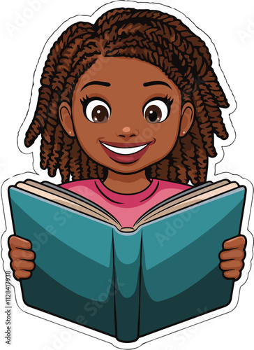 a girls read tha book vector art illustration