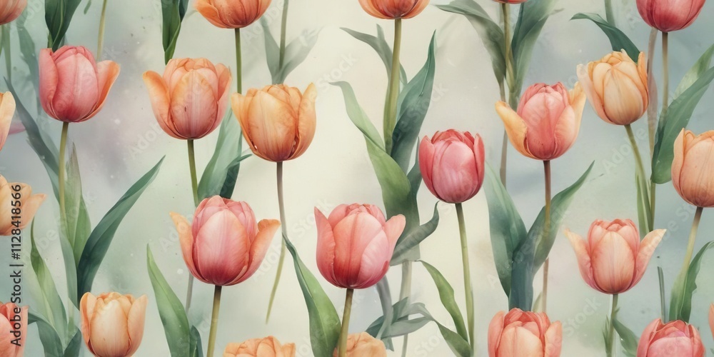 Obraz premium Dreamy watercolor tulips in a whimsical design, clipart, watercolor, whimsical, tulips, flowers