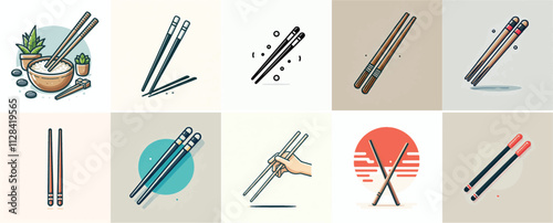 Chopsticks vector set with simple and minimalist flat design style