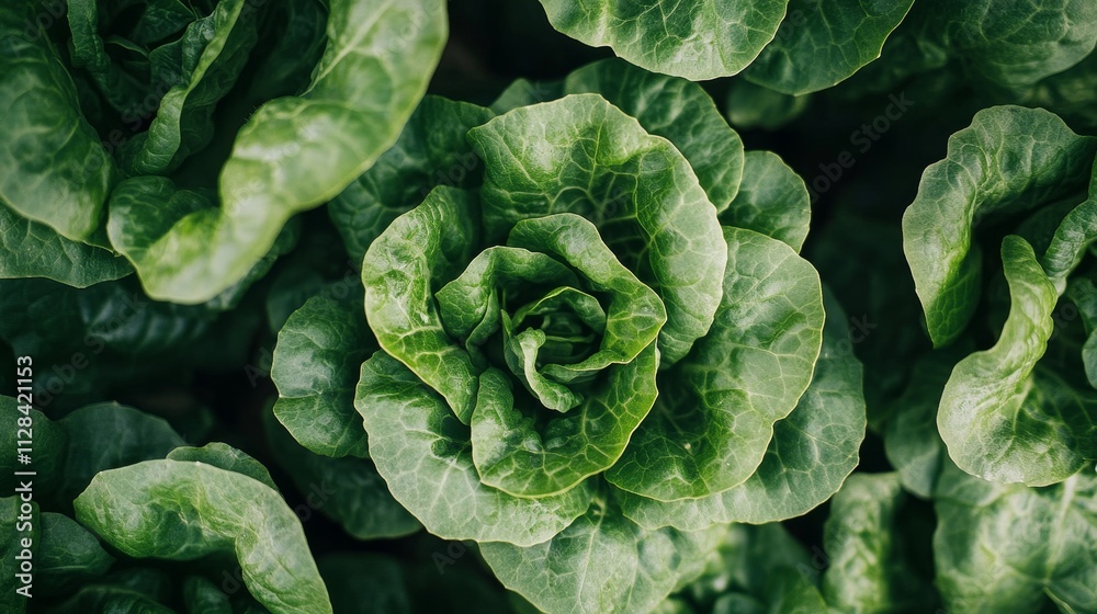 Lush green lettuce leaves in vibrant garden setting Lush green lettuce leaves in vibrant garden setting