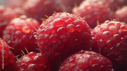 Macro Photography of Dewy Raspberries: A Close-Up Look at Nature's Sweetness photo