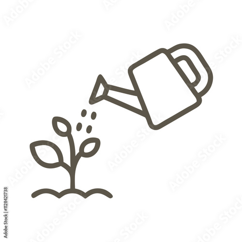 Watering can icon pouring water onto a plant on a clean minimal background  