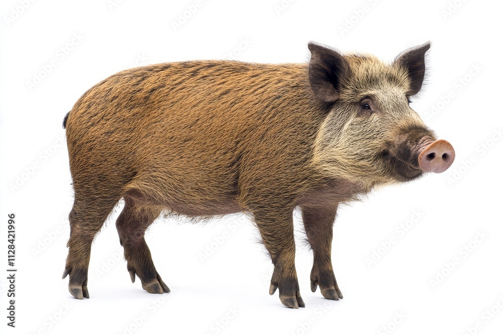 Wild boar portrait on white background: natural wildlife beauty Wild boar portrait on white background: natural wildlife beauty