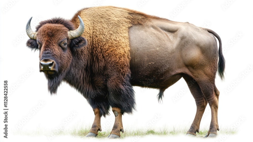 Bison standing on grass with a white background Bison standing on grass with a white background