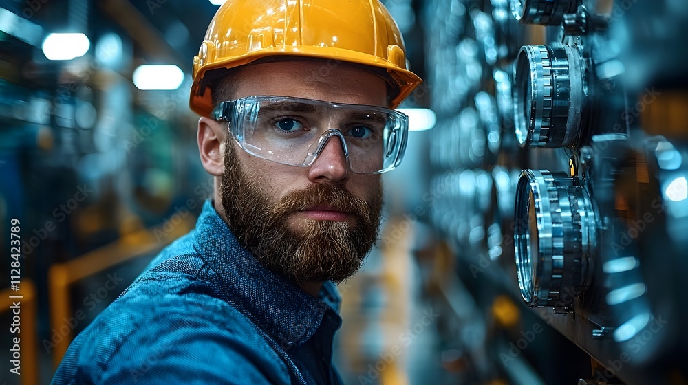 Mechanical Engineer Inspecting High Tech Wind Turbine Control Panel for Precision Engineering and Renewable Energy Monitoring