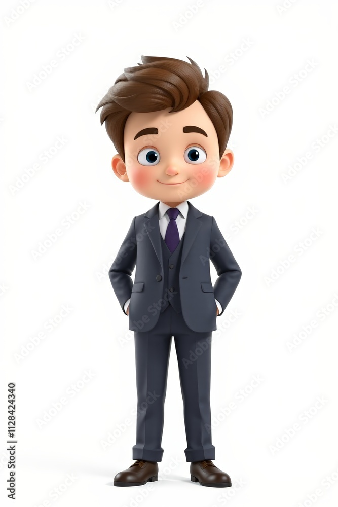 cartoon business man in suit and tie standing with hands in pockets cartoon business man in suit and tie standing with hands in pockets