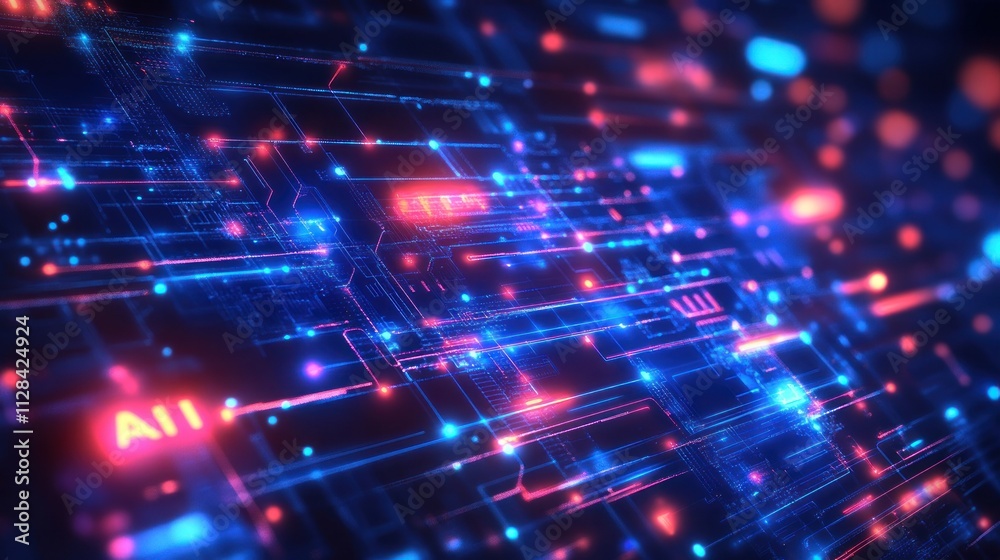 Abstract AI Circuitry: Neon Glow of Digital Innovation Abstract AI Circuitry: Neon Glow of Digital Innovation