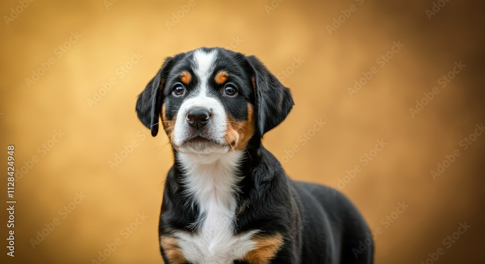 Adorable bernese mountain dog puppy against a warm brown background Adorable bernese mountain dog puppy against a warm brown background