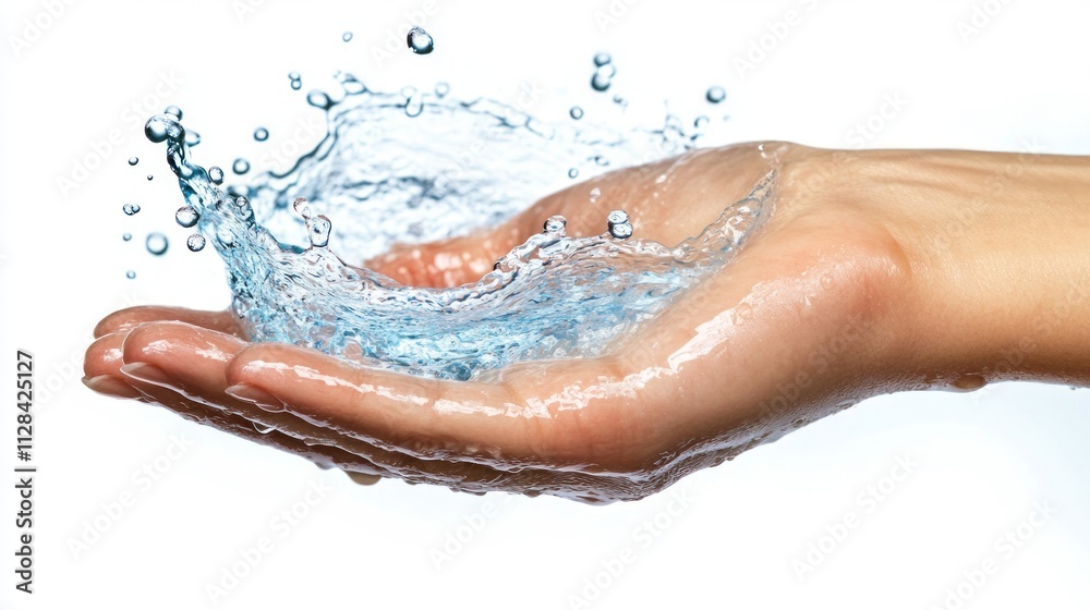 Fototapeta premium Water Splash in Hand: Purity, Cleanliness, and Refreshment