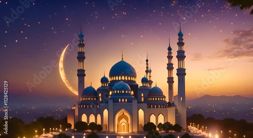 Wallpaper Mural Majestic Mosque Under a Full Moon, Perfect for Ramadan. Torontodigital.ca